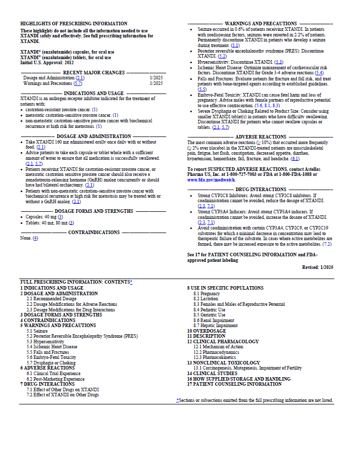 XTANDI Full Prescribing Information. Xtandi (enzalutamide) Risk info.